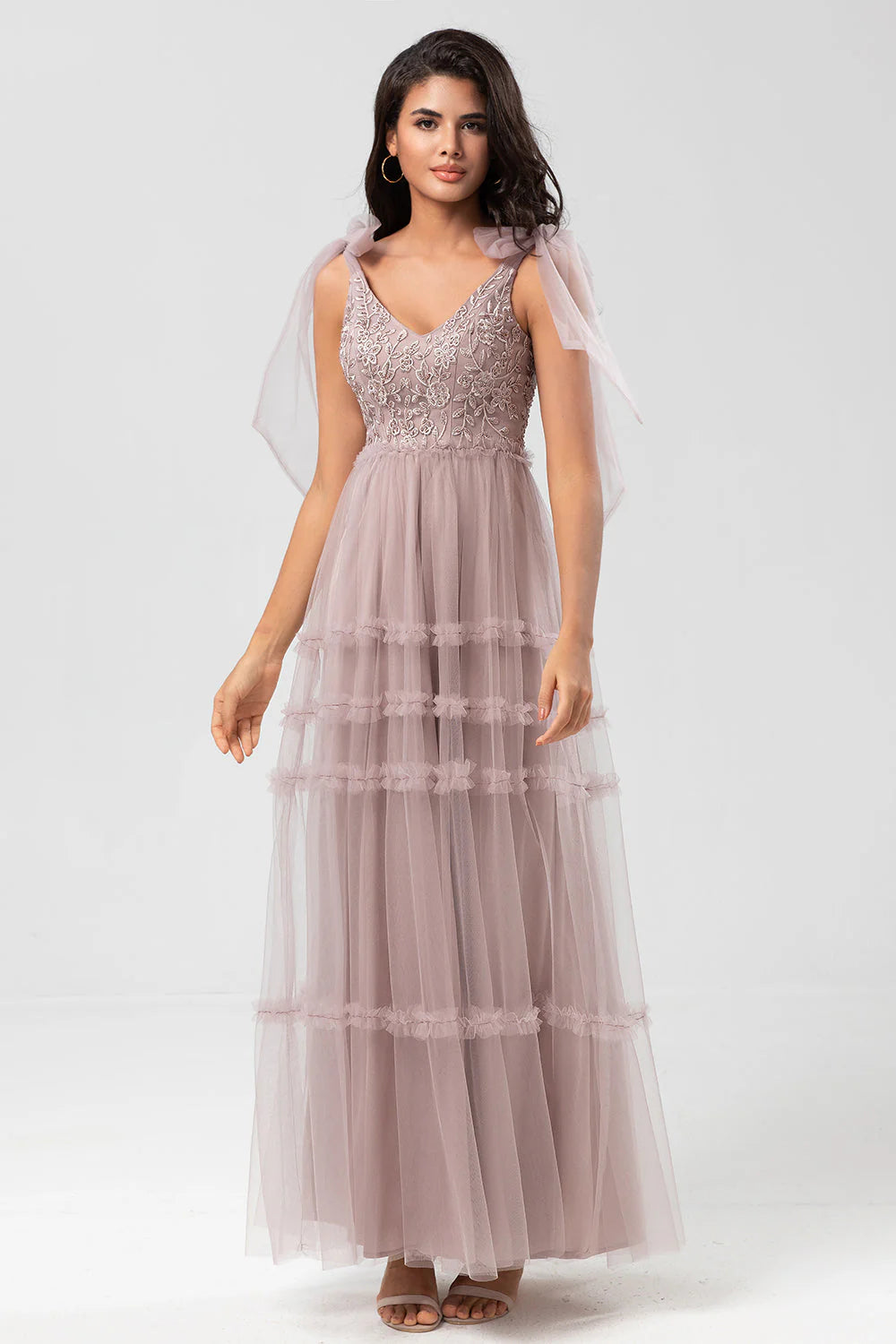 Keeper of My Heart A-Line V Neck Dusty Pink Long Mother of the Bride Dresses